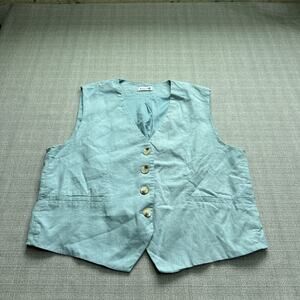 Katch Me Vest Womens XXL Blue Linen Blend Button Up Y2K Utility Chic‎ Split Hem